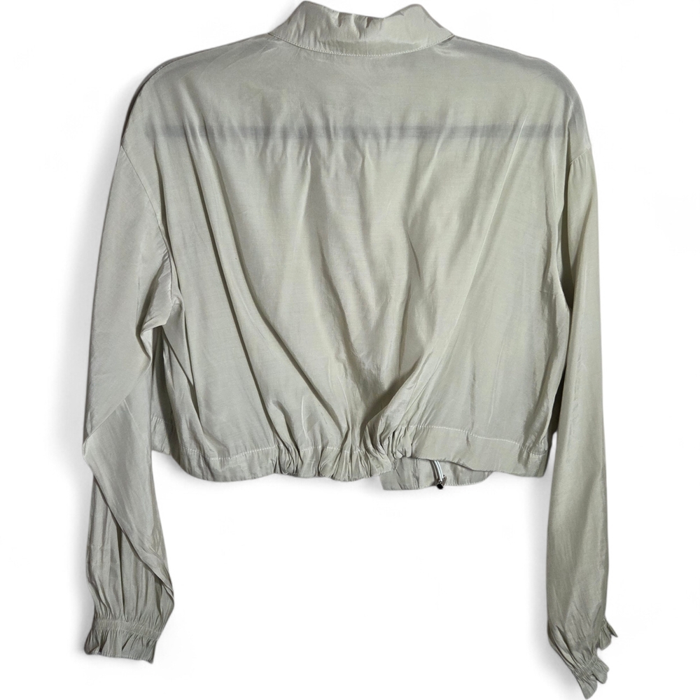 Cropped Sage Green Utility Blouse Drawstring Cinch Hem Shacket Size Medium - Picture 3 of 11
